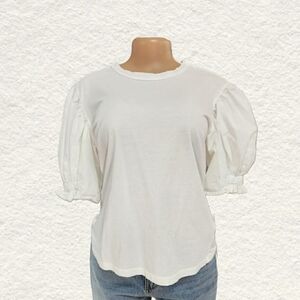 A.L.C. White Short Sleeve Puff Top